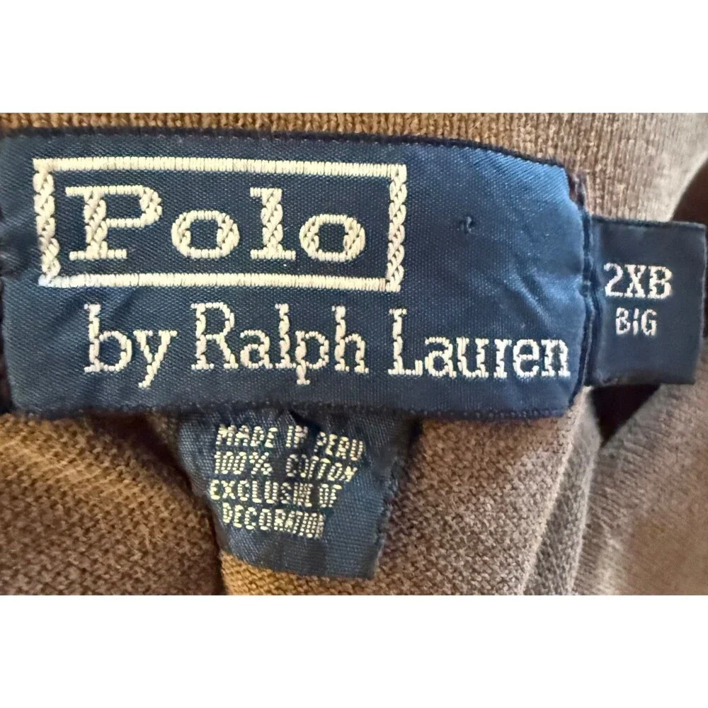 Vintage 90s Ralph Lauren Polo Shirt Mens 2XB Brown Cotton Big And Tall Casual